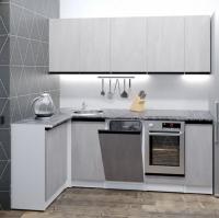 Кухонный гарнитур Сюита прайм 400 1100*2000мм угловая ширина 40 110*200см цвет Бетон светлый/Кастилло темный/белый с навесными шкафами, полками, мойкой