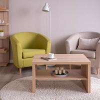 Стол журнальный Энкель, с полкой, 82x50x45 см, Дуб беленый, ширина 82 см, кофейный в гостиную или зал