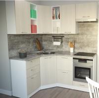 Кухонный гарнитур Лариса оптима 4 ширина 140*200 см цвет латте/белый/кантри угловая с выдвижными ящиками, с открытыми полками