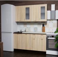 Кухонный гарнитур Симона демо 1700мм прямая ширина 170см цвет Дуб сонома/Берилл бежевый венге с выдвижными ящиками, шкафы с витринами