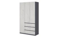 Шкаф распашной МС "Соната", ширина 120 см, Цвет Графит, Дуб Крафт Белый, трёхдверный, с полками, со штангой, с ящиками