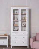 Шкаф с витриной САГА, 90х41х215 см, цвет Белый и Ясень, ширина 90 см дверца со стеклом, с полками, на ножках