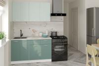 Кухонный гарнитур Асая медиум 1400, Цвет Сумерки/Бензин, ширина 140 см, с навесными шкафами, с выдвижными ящиками, с тумбой под мойку