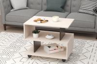 Стол журнальный на колесиках "Гефест №2" Цвет Дуб венге / Дуб Белфорд , ширина 65 см , дизайнерский, прямоугольный