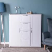 Тумба Сириус, 2 двери и 4 ящика, 117х41х123 см, белая, ширина 117 см с полками и выдвижными ящиками, для хранения вещей дома