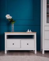 Тумба САГА, 2 ящика, 91х42х63 см, Белая / Ясень, ширина 91 см на ножках, напольная с полкой