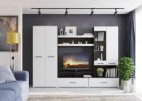 Гостиная Ненси 1, цвет Венге/Белый глянец ширина 280 см стенка для тв зоны, со шкафом и полками, под телевизор