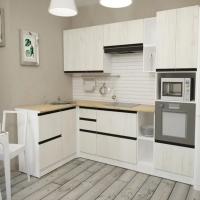 Кухонный гарнитур Амели мега прайм 1500*2700, Цвет Дуб грей, ширина 150 см * 270 см, с навесными шкафами, с выдвижными ящиками, с полками, с тумбой под мойку