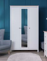 Шкаф распашной САГА трехдверный Белый / Ясень, ширина 132 см, с полками и штангой, с зеркалом, трехстворчатый