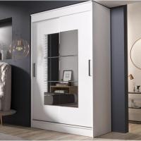 Шкаф-купе "Элегант 1" 126 см Белый гладкий, для одежды, большой, с зеркалом, высота 200 см, высокий
