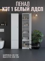 Пенал Кэт 1 Белый ЛДСП, ширина 40 см, шкаф, с полками, для одежды, в гостиную, в спальню, в прихожую