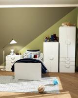 Детский спальный гарнитур ПИКСИ, цвет Робкий подснежник, белый набор мебели для ребенка, кровать 80 на 160, шкаф с полками