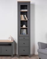 Шкаф с витриной САГА, 50х41х215 см, цвет Серый и Ясень, ширина 50 см дверца со стеклом, с полками, на ножках