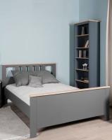 Кровать двойная САГА 140 на 200, цвет Серая и Ясень, ширина с/м 140 см, на ножках в спальню для дома