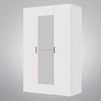 Шкаф 3ств 1200 Бостон с зеркалом, цвет Белый (полки М+штанга), трехстворчатый в спальню или прихожую, две штанги для плечиков