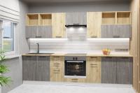 Кухонный гарнитур Виола 3000, цвет Дуб золотой/Бетон темный, ширина 300 см, напольные и навесные модули, с ящиками, с дверцами