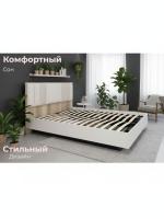 Кровать двуспальная Джулия 72.14, ширина 140 см, Цвет Сатин, мягкое изголовье, подъёмный механизм