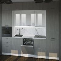 Кухонный гарнитур Терция экстра 5 3000,цвет Белый глянец/ Бетон светлый, модульная, со столешницей, прямой, с ящиками, с полками