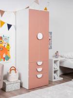 Шкаф распашной Пикси, с двумя дверьми, тремя выдвижными ящиками и полкой 60x57x180, мечтательный пион), ширина 60 см, розовый для детской комнаты со штангой и ящиками, двухстворчатый