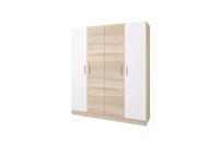 Шкаф распашной 4-х створчатый "Леси" корпус - Сонома, Фасад Сонома-Белый ширина 160 см ЛДСП с полками и штангой для спальни, гостиной, прихожей