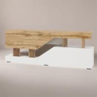 Тумба под ТВ Дубай Белый жемчуг / Дуб Вотан ширина 200 см ЛДСП с полками для гостиной в спальню