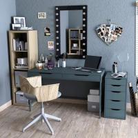 Стол письменный на металлических ножках ГУД ЛАКК Ингар Д 100x48x76, серо-бирюзовый/черный, ширина 100 см, с ящиками для ноутбука, учебный, для косметики