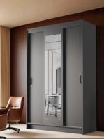 Шкаф-купе Бруно 3 Графит ЛДСП ширина 131 см с полками и штангами в гостиную и спальню напольный