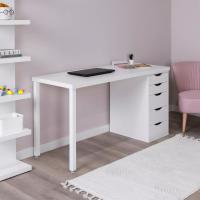 Стол письменный Ингар, 5 ящиков, 140х75х55 см, белый, ширина 140 см с ящиками, учебный для студента или школьника, для ноутбука