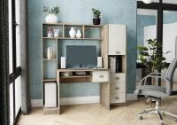 Компьютерный стол СК- 01+Пенал ПСК Дуб Крафт Серый/Дуб Крафт Белый ширина 160 см ЛДСП с полками для спальни и детской, для офиса