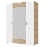 Шкаф 4ств 1800 Бостон с зеркалом 450, цвет Крафт золотой/Белый (2 ящика+штанга)