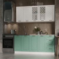 Кухня Агава 2000х600 Акация белая / Мята, для кухни, для дома, с полками и выдвижными ящиками