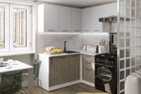 Кухонный гарнитур угловой Парма 1,6х1,7 м цвет Белый/Шиншила серая/Джарра ширина 330 см с полками с выдвижными ящиками ЛДСП