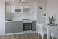 Кухонный гарнитур Терция ультра 2000, цвет Белый глянец/ Бетон светлый, модульная, со столешницей, прямой, с ящиками, с полками