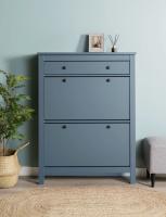 Обувница САГА с 2 откидными ящиками 92х122 темно-бирюзовая, ширина 92 см для обуви в прихожую, широкая, напольная