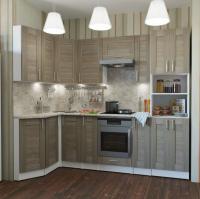 Кухонный гарнитур Лира гранд прайм 2600*1400мм угловая ширина 260*140см цвет Квадро шимо светлый/малага/белый с пеналом,открытой полкой,подъемной дверкой