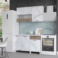 Кухня Trend 1300, цвет Белый / Мрамор милк-Холст латте МДФ, ширина 130 см, для дома, с полками и выдвижными ящиками