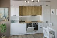 Кухонный гарнитур Жасмин экстра 3000, цвет Белый глянец/ Дуб золотой, модульная, со столешницей, прямой, с выдвижными ящиками, с полками, напольные и навесные шкафы