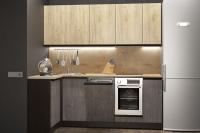 Кухонный гарнитур Адажио мега прайм 1500*2700, ширина 150 см * 270 см, угловой, с навесными шкафами, с тумбой под мойку, с выдвижными ящиками, с полками