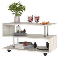 Журнальный столик ЖС-02 цвет Дуб Крафт Белый ширина 90см фигурный на колесиках