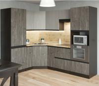 Кухонный гарнитур Симфония оптима ширина 180*240см угловая цвет Бетон светлый/Бетон темный/Дуб бунратти с выдвижными ящиками, пеналом под встроенную бытовую технику