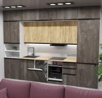 Кухонный гарнитур Сапфир 2 экстра 3000мм прямая ширина 300см цвет дуб зол/Бетон тем/бунратти с выдвижными ящиками,пенал