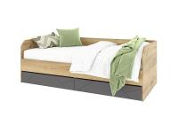 Диван - кровать ШЕРЛОК 900 2ящ. (основание гибкое) цвет Дуб Крафт золотой/Графит серый спальное место 90*200 см ЛДСП с ящиками для спальни и детской