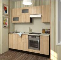 Кухонный гарнитур Симона компакт 2200мм прямая ширина 220см цвет Дуб сонома/Берилл бежевый/венге с выдвижными ящиками, подъемными дверками, витринами