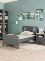 Спальный гарнитур САГА с односпальной кроватью 90 на 200, цвет Серый и Ясень шимо светлый, с тумбой и стеллажом для дома в спальню