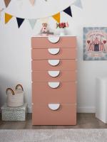 Комод Пикси, 6 ящиков 60x57x120, цвет мечтательный пион, розовый, напольный в детскую спальню, для дома