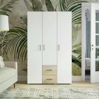 Шкаф распашной "Victor" 3-х створчатый с 2 ящиками цвет Сонома и Белый ширина 120 см с полками для спальни, гостиной, прихожей ЛДСП