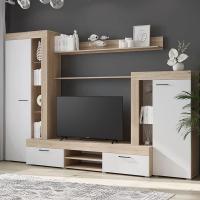 Гостиная Дельта, цвет Сонома / Белый, ширина 264.8 см, с полками, с тумбой под ТВ, шкаф с полками