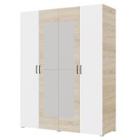 Шкаф 4ств 1800 Бостон с зеркалом 400, цвет Сонома/Белый (2 ящика+штанга)