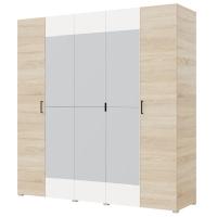 Шкаф 5ств 2000 Бостон с зеркалом 400, цвет Сонома/Белый (4 ящика+полки Б+штанга)