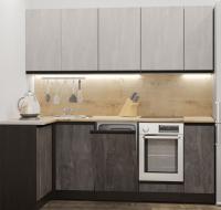 Кухонный гарнитур Симфония прайм ширина 40 110*200см угловая цвет Бетон светлый/Бетон темный/Дуб бунратти с полками, врезной мойкой